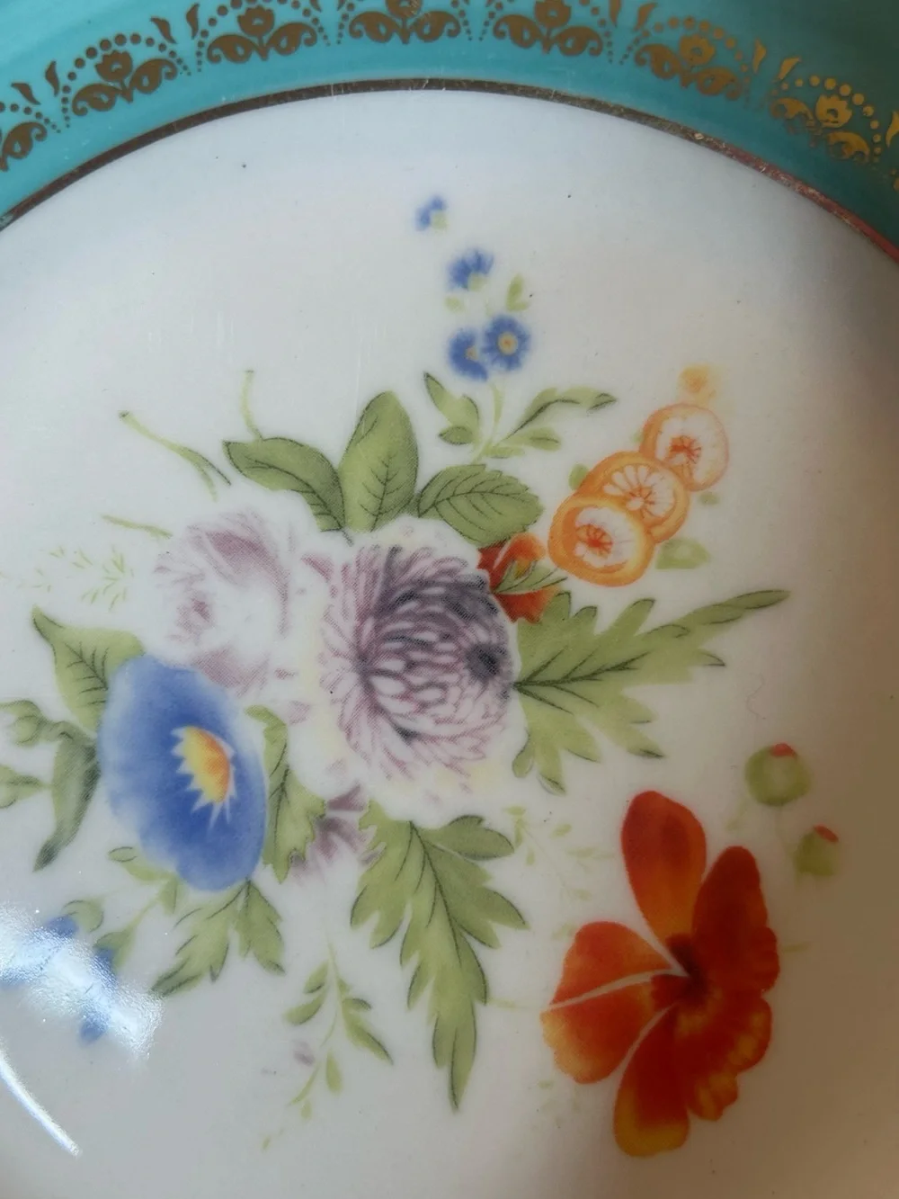 ✨Pair Anthropologie Grace Floral Victorian Turquoise Gold Dessert 8.5